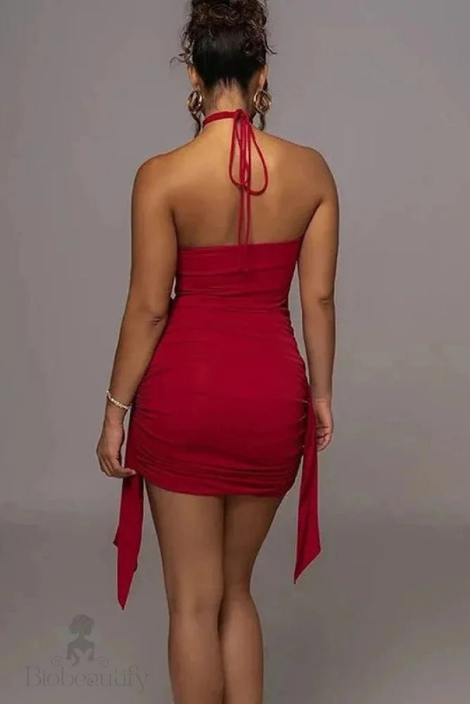 Slim Strapless Lace-Up Mini Dress