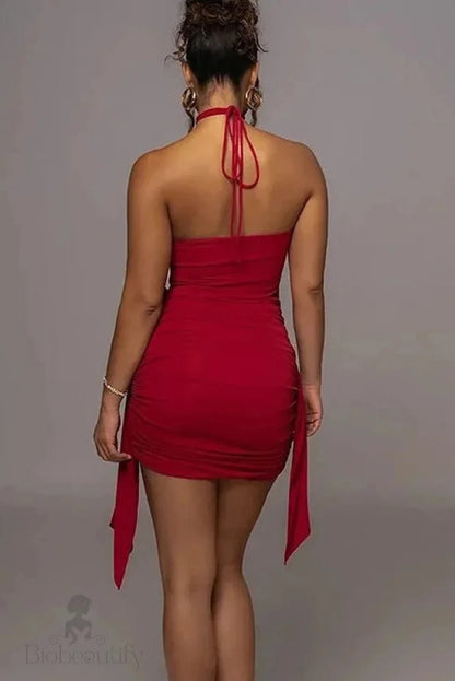 Slim Strapless Lace-Up Mini Dress