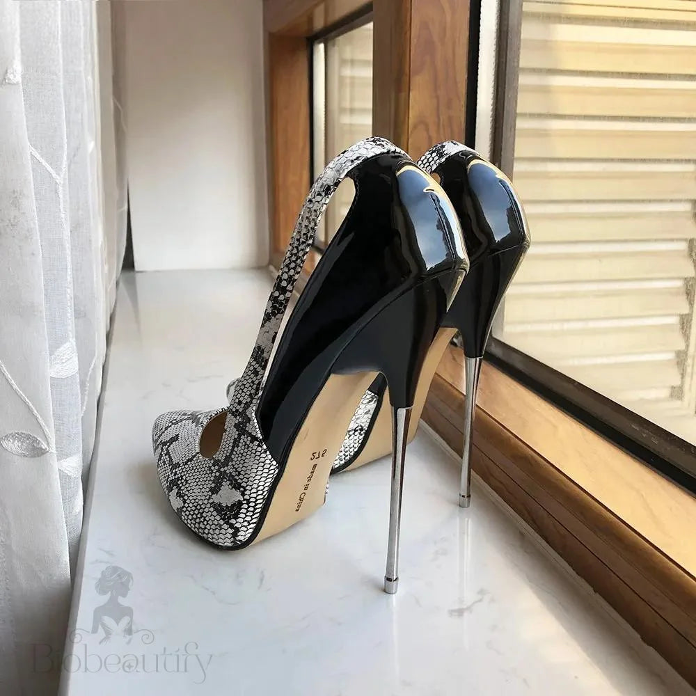 Snake Pattern Women Patchwork 16Cm High Heels