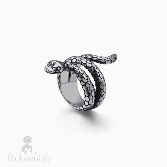 Snake Shaped Embossed Wrap Around Ring - Silver Punk Style One Size /