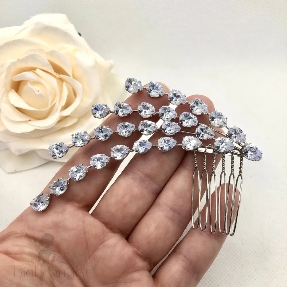 Solene Silver Bridal Hair Comb With Cubic Zirconia