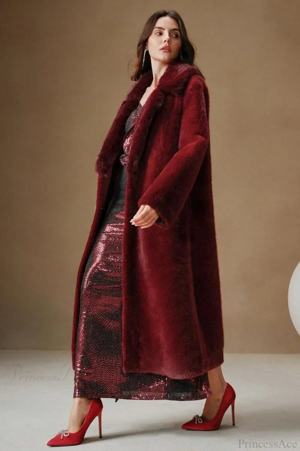Solid Color Casual Furry Collar Faux Fur Overcoat