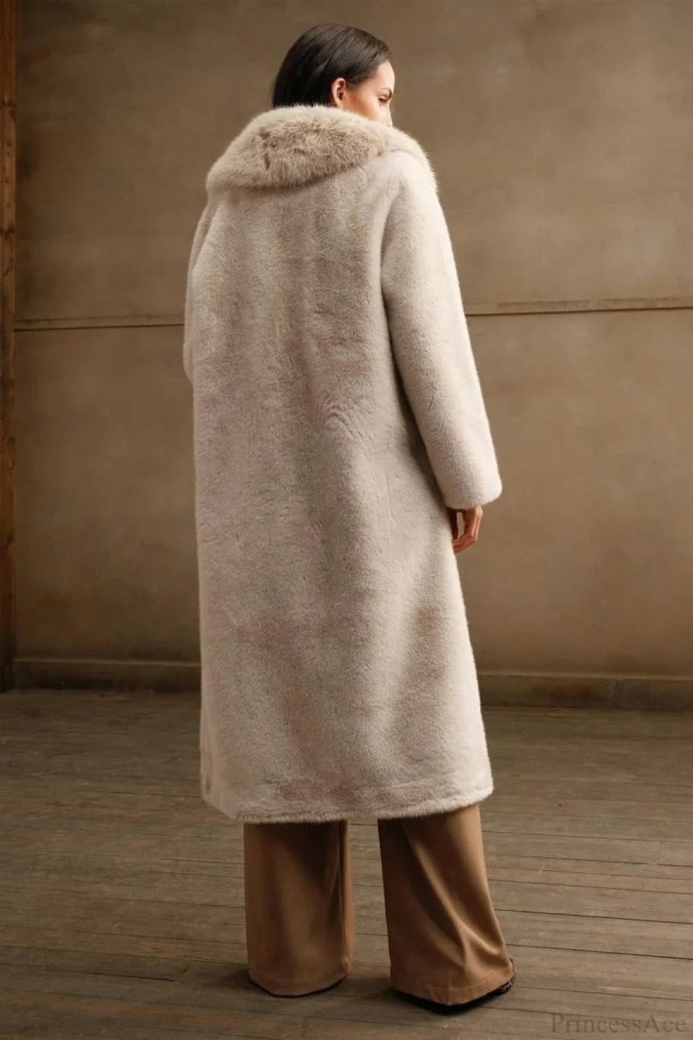 Solid Color Casual Furry Collar Faux Fur Overcoat