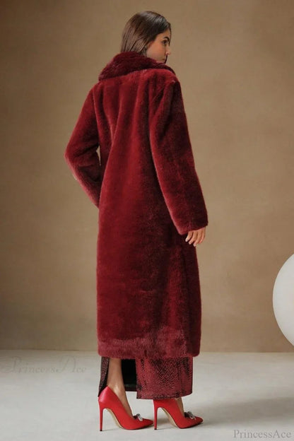 Solid Color Casual Furry Collar Faux Fur Overcoat