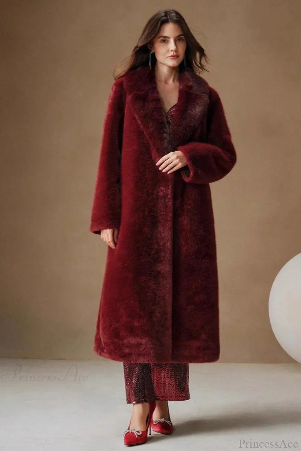 Solid Color Casual Furry Collar Faux Fur Overcoat