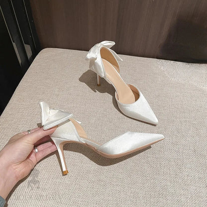 Solid Color Stiletto Bow Hollow Women’s Wedding Shoes