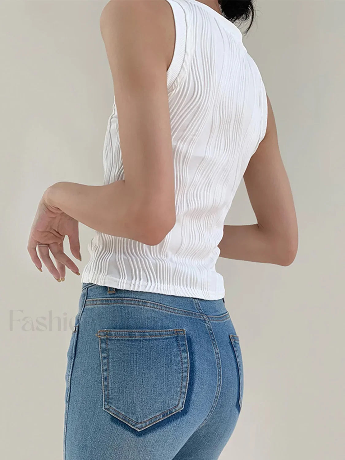 Solid Wavy Textured Tank Top Tank Tops & Camis