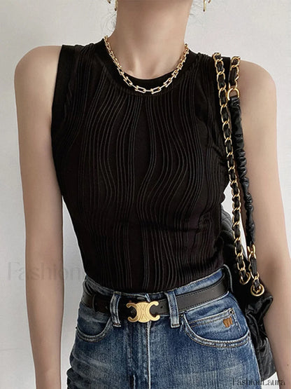 Solid Wavy Textured Tank Top Tank Tops & Camis