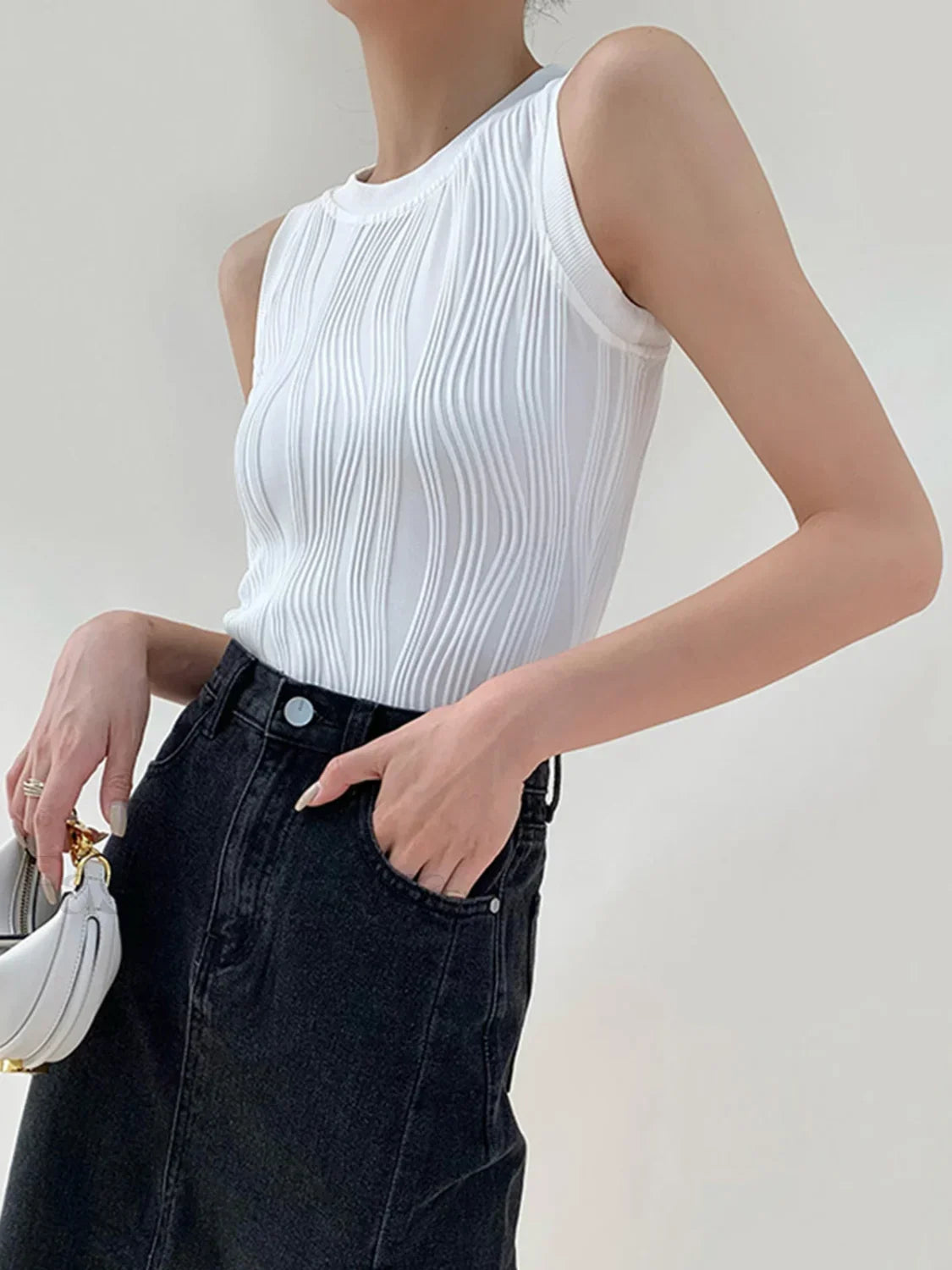 Solid Wavy Textured Tank Top Tank Tops & Camis