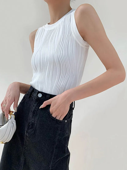 Solid Wavy Textured Tank Top Tank Tops & Camis