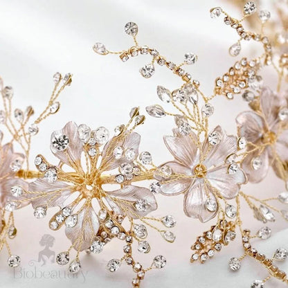 Somerset Pearl And Crystal Bridal Headband In Gold Silver