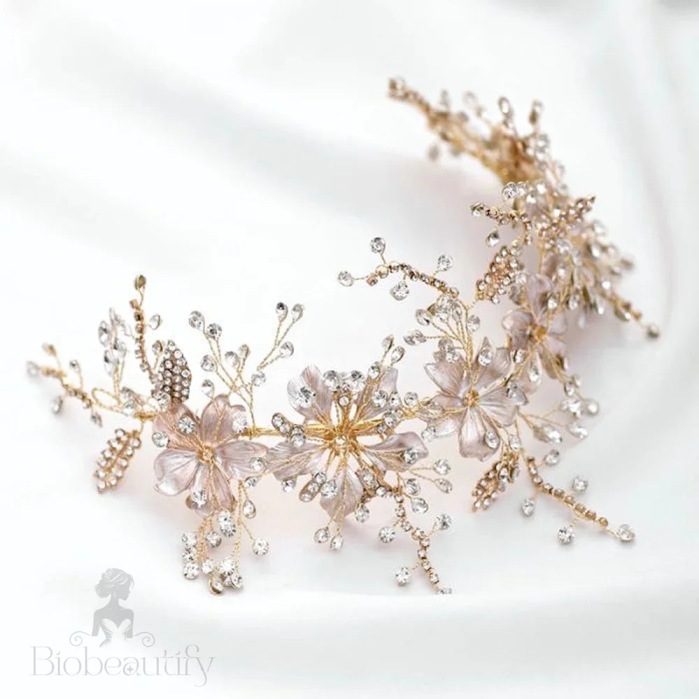 Somerset Pearl And Crystal Bridal Headband In Gold Silver