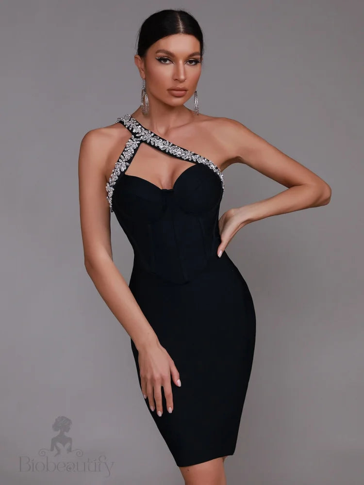 Sonia One Shoulder Rhinestone Bandage Dress - SunsetFashionLA