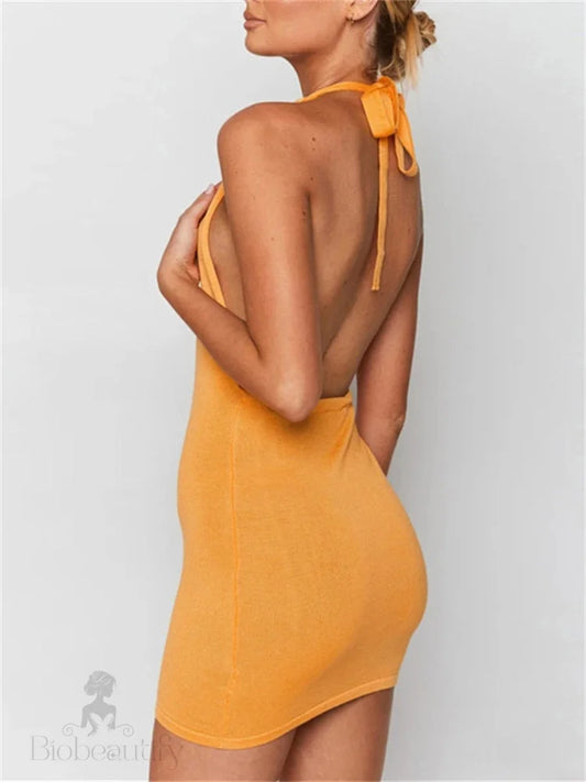 Sophisticated Ember Halter Knit Dress With Refined Silhouette Orange / Xs