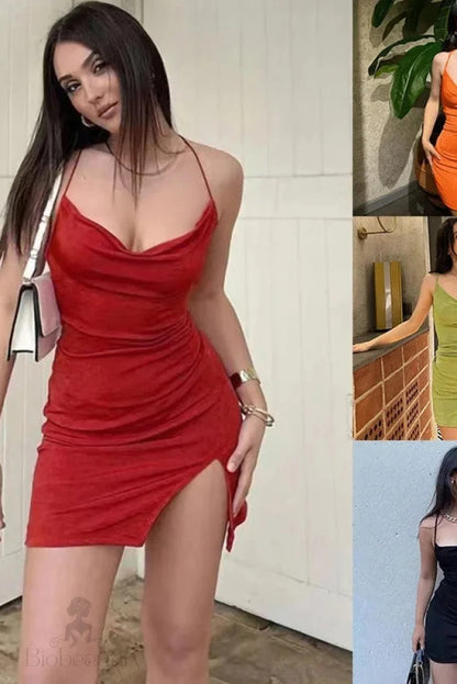 Spaghetti Strap Backless Mini Dress