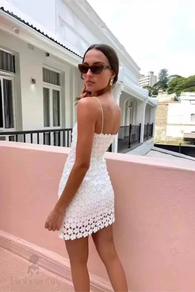 Spaghetti Strap Lace Backless Mini Dress