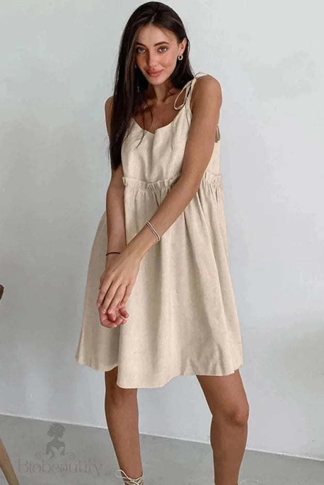 Spaghetti Strap Loose Mini Dress With Lace Up Detail