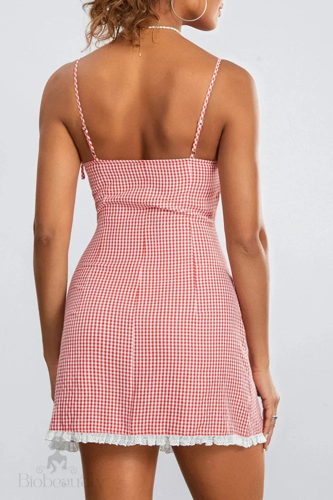 Spaghetti Strap V-Neck Backless Mini Dress