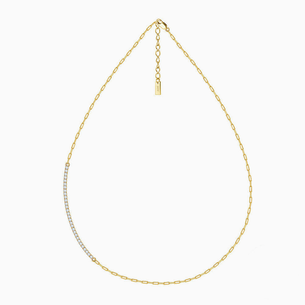 Cubic Zirconia Sterling Silver Paper Clip Choker Necklace Gold / One Size