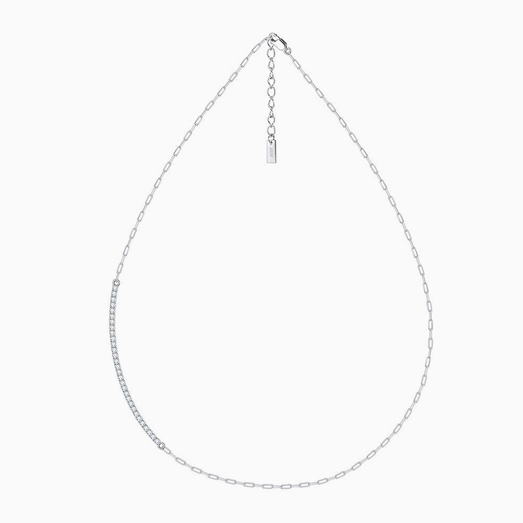 Cubic Zirconia Sterling Silver Paper Clip Choker Necklace / One Size