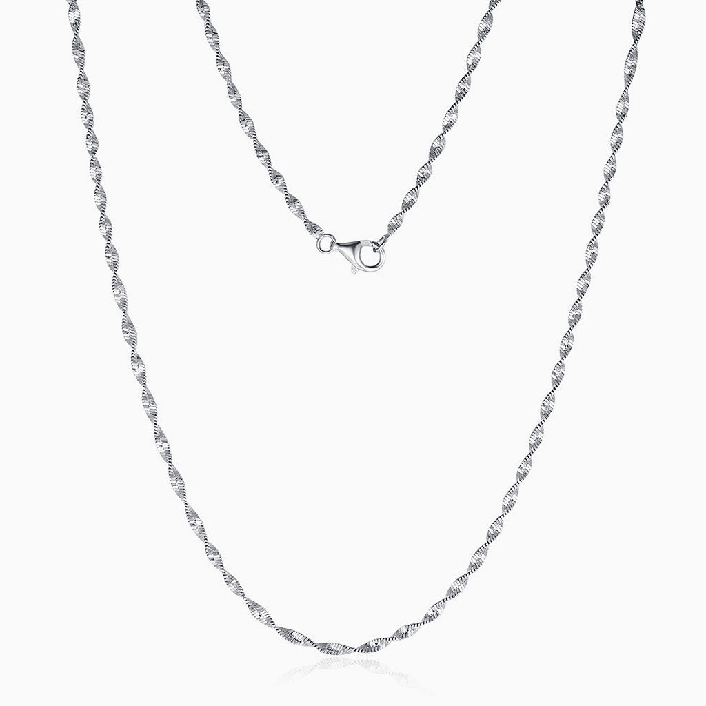 Rhodium Plated Sterling Silver 2Mm Singapore Chain Necklace / 16’’