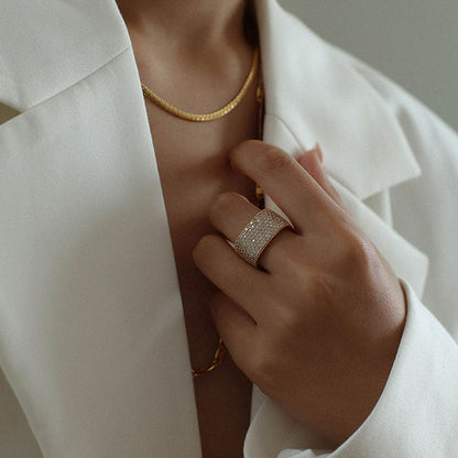 18K Gold Plated Cubic Zirconia Square Cigar Band Ring White / 7