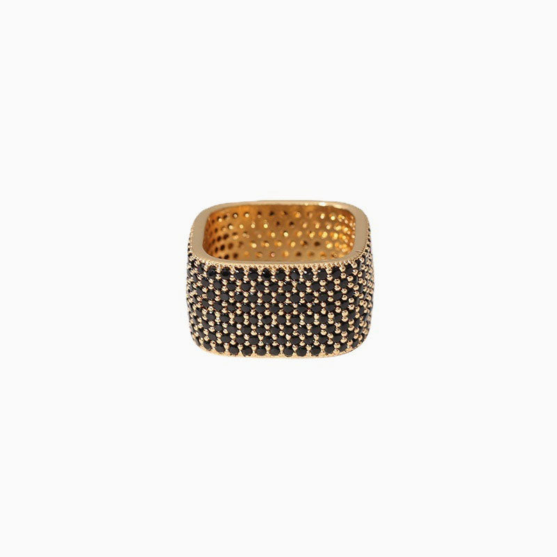 18K Gold Plated Cubic Zirconia Square Cigar Band Ring Black / 7