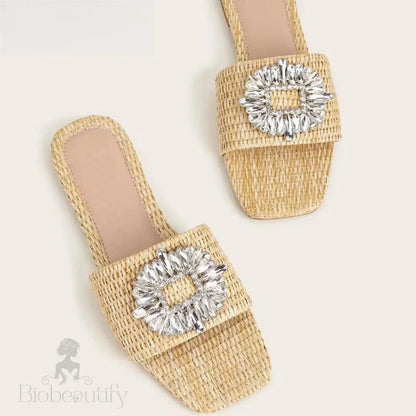 Sparkling Rhinestone Women’s Slippers With Flat Bottom And Crystal Sandals