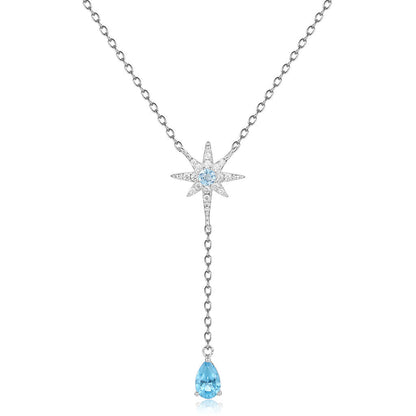 Sparkly Cubic Zirconia Star And Blue Topaz Heart Pendant Necklace / One Size