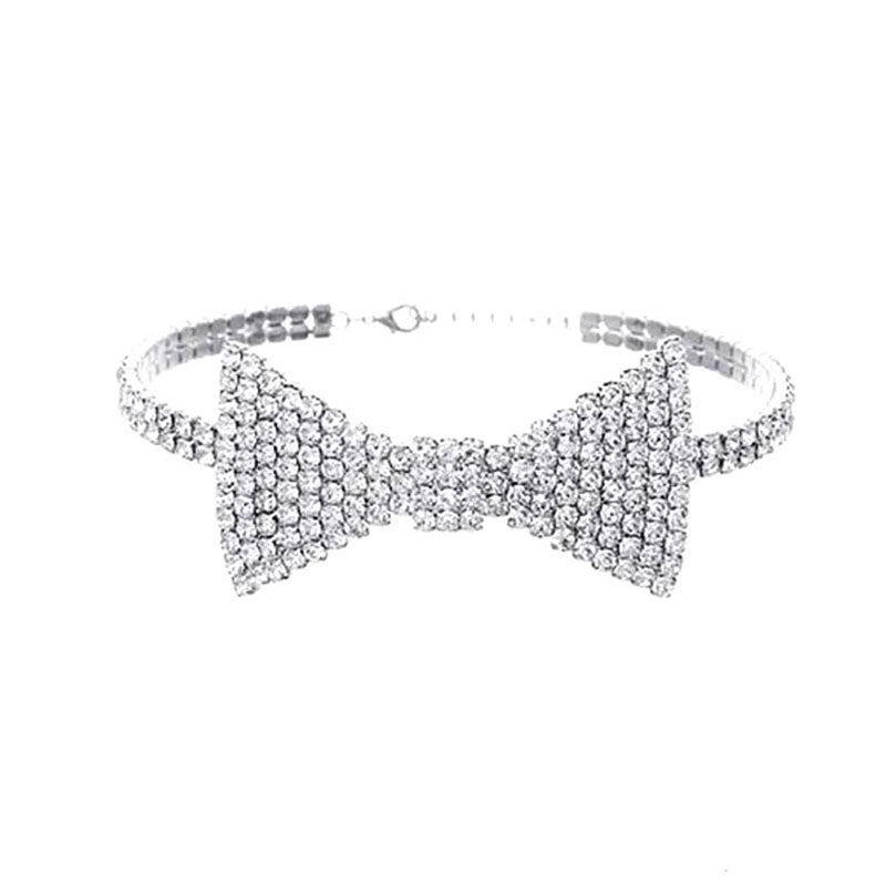 Crystal Bow Detail Choker Necklace - Silver One Size /