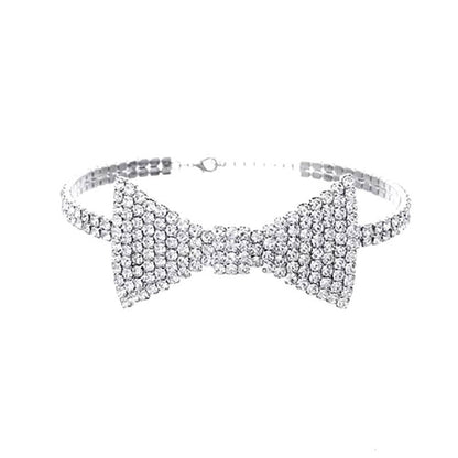 Crystal Bow Detail Choker Necklace - Silver One Size /