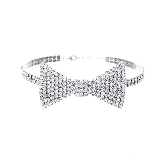 Crystal Bow Detail Choker Necklace - Silver One Size /