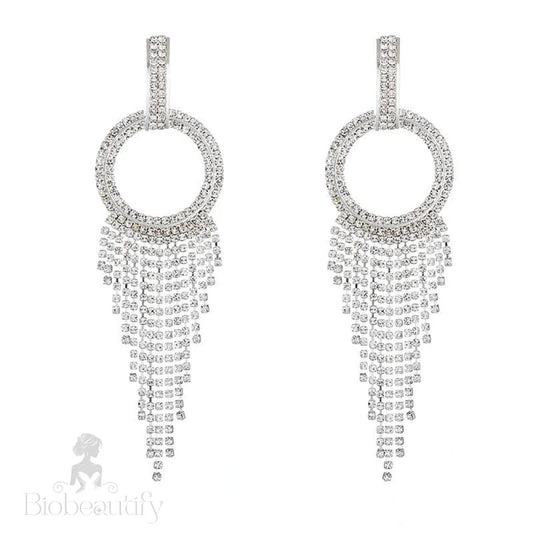 Sparkly Crystal Hoop Fringe Dangle Earrings - Silver One Size /