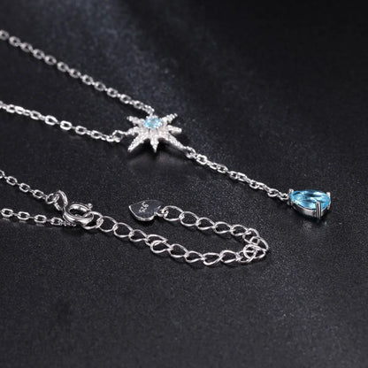 Sparkly Cubic Zirconia Star And Blue Topaz Heart Pendant Necklace