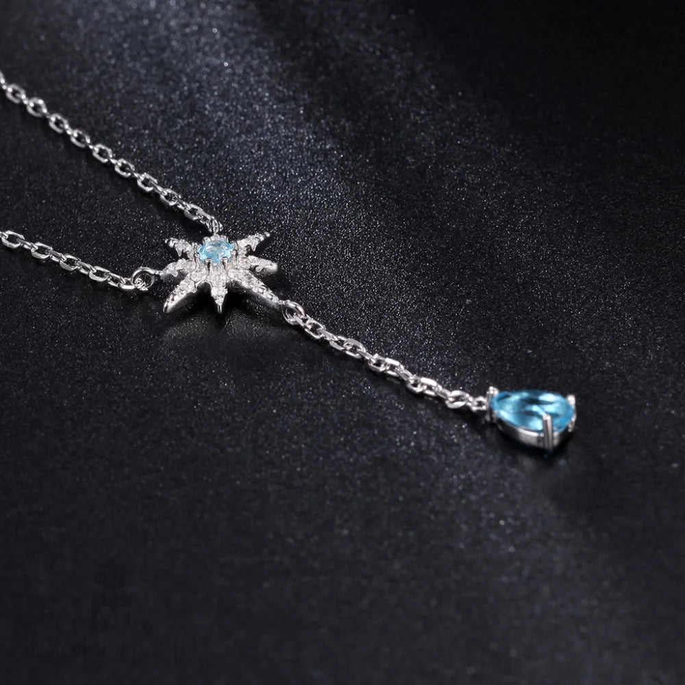 Sparkly Cubic Zirconia Star And Blue Topaz Heart Pendant Necklace