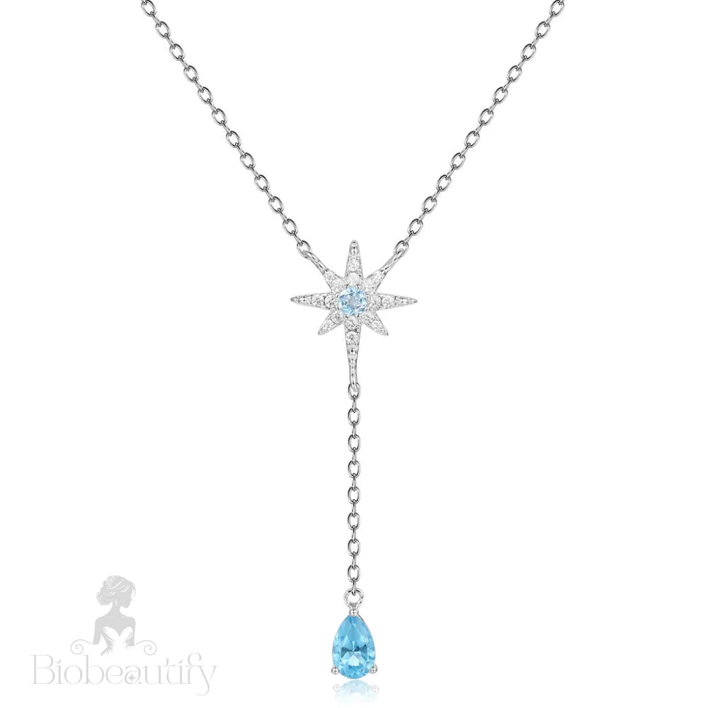 Sparkly Cubic Zirconia Star And Blue Topaz Heart Pendant Necklace / One Size