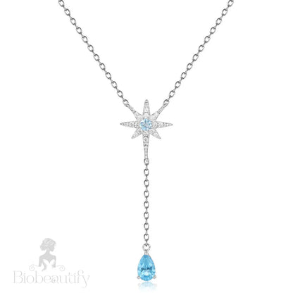 Sparkly Cubic Zirconia Star And Blue Topaz Heart Pendant Necklace / One Size