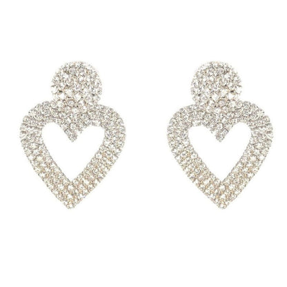 Heart Shape Drop Earrings With Sparkly Crystal Details - Silver One Size /