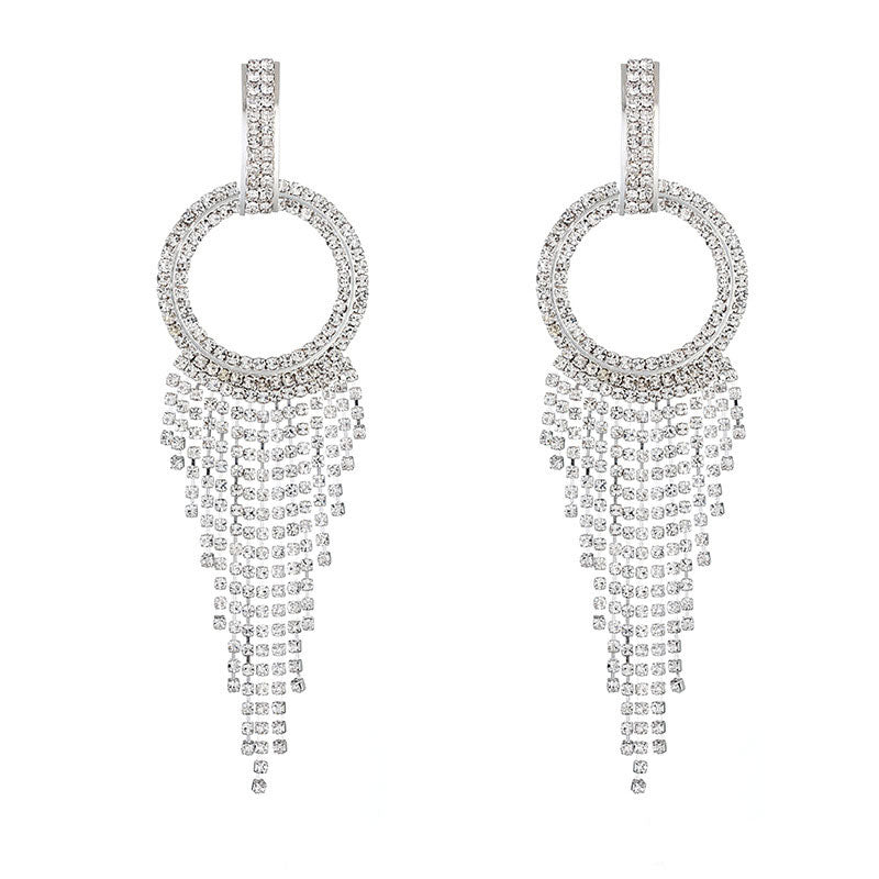 Sparkly Crystal Hoop Fringe Dangle Earrings - Silver One Size /