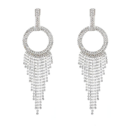 Sparkly Crystal Hoop Fringe Dangle Earrings - Silver One Size /