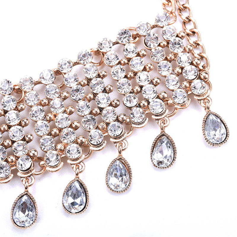Rhinestone Fringe Choker Necklace - Gold