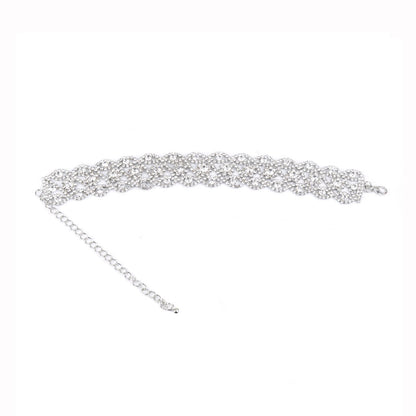 Rhinestone Scalloped Chain Choker Necklace - Silver
