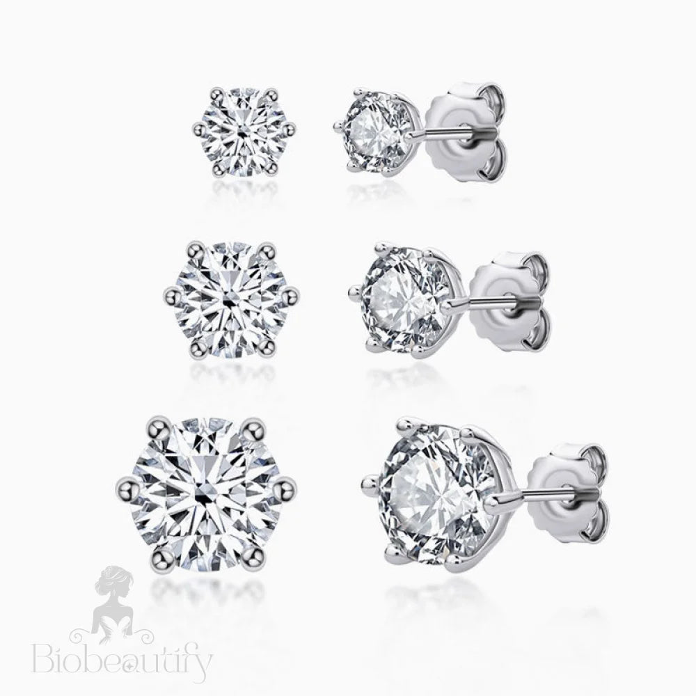 Sparkly Silver Moissanite Solitaire Stud Earrings Set