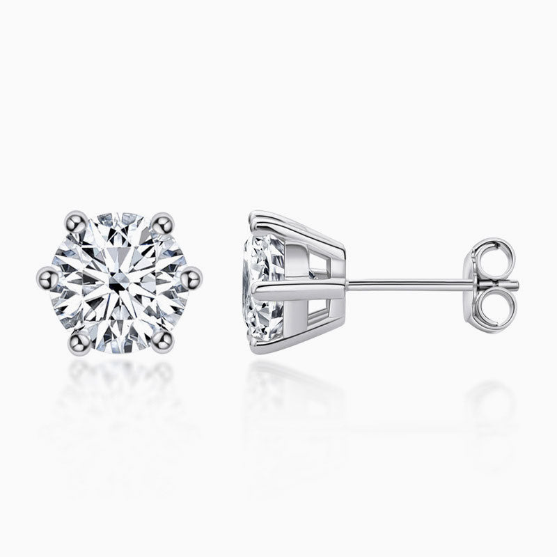 Sparkly Silver Moissanite Solitaire Stud Earrings Set / 0.1Ct