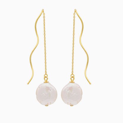 Threader Earrings With Spiral Wire And Baroque Pearl Drop Gold / One Size