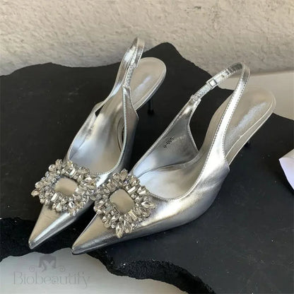 Spring Crystal Women Pumps Shoes Silver / 36