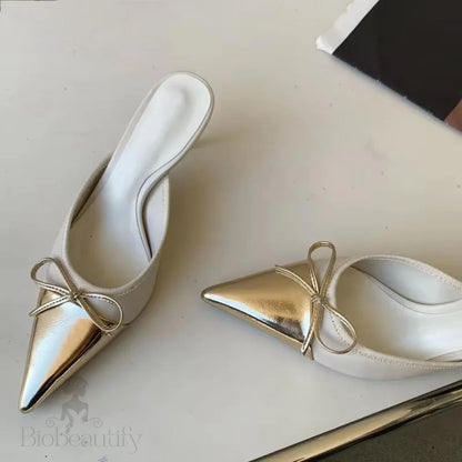 Spring Pointed Toe Women Slipper With Butterfly-Knot Detail And Shallow Slip On Style Gold / 38