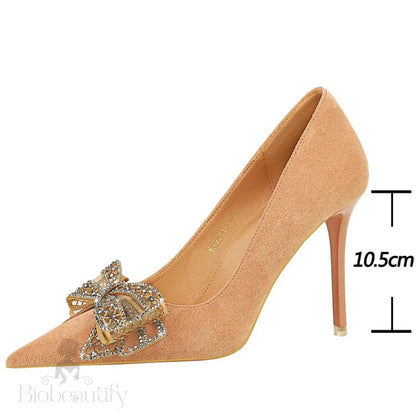 Spring Women Heels Fashion Pumps With Rhinestone Bowknot