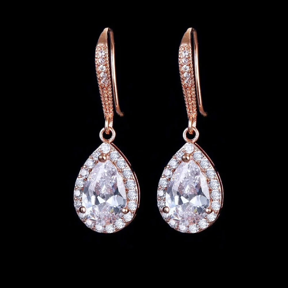 Wedding Jewelry - Cubic Zirconia Bridal Drop Earrings - Available in Silver and Rose Gold