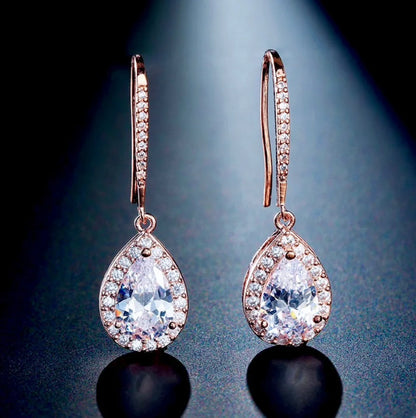 Stacia Cubic Zirconia Drop Earrings In Silver And Rose Gold